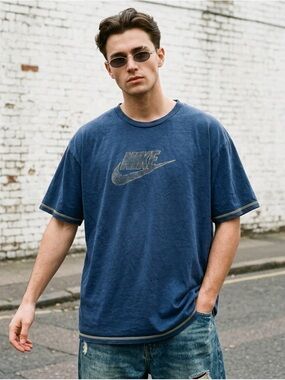 Vintage 90s Nike Streetwear Contrast Spellout Stitch Big Check T-Shirt Mens XXL
